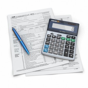 Tax Return 1040, calculator and peò. 3d